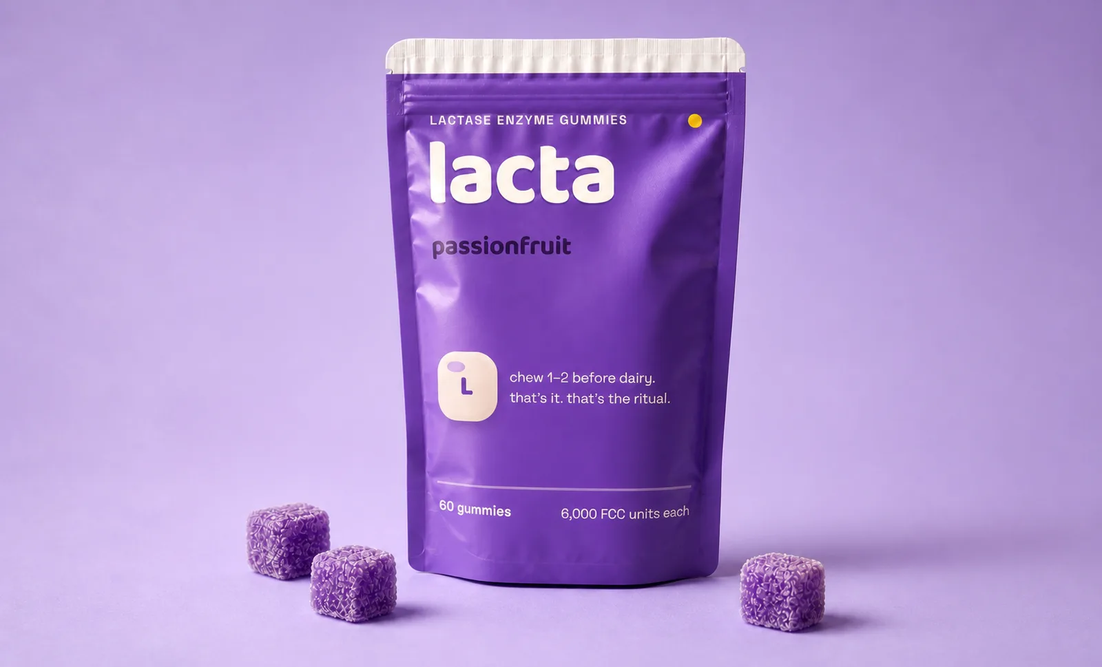 Passionfruit pouch on purple
