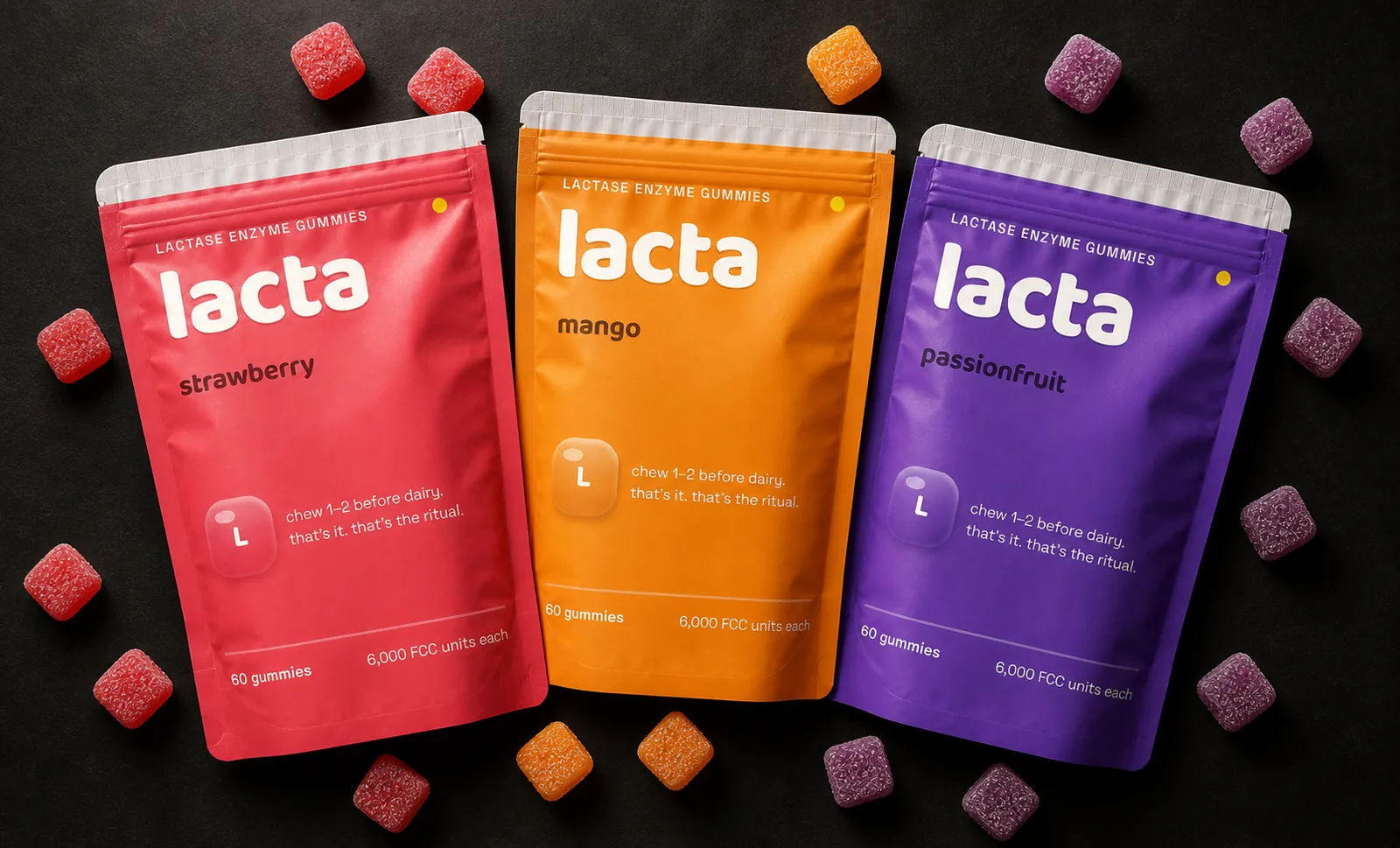 All three pouches, flat lay